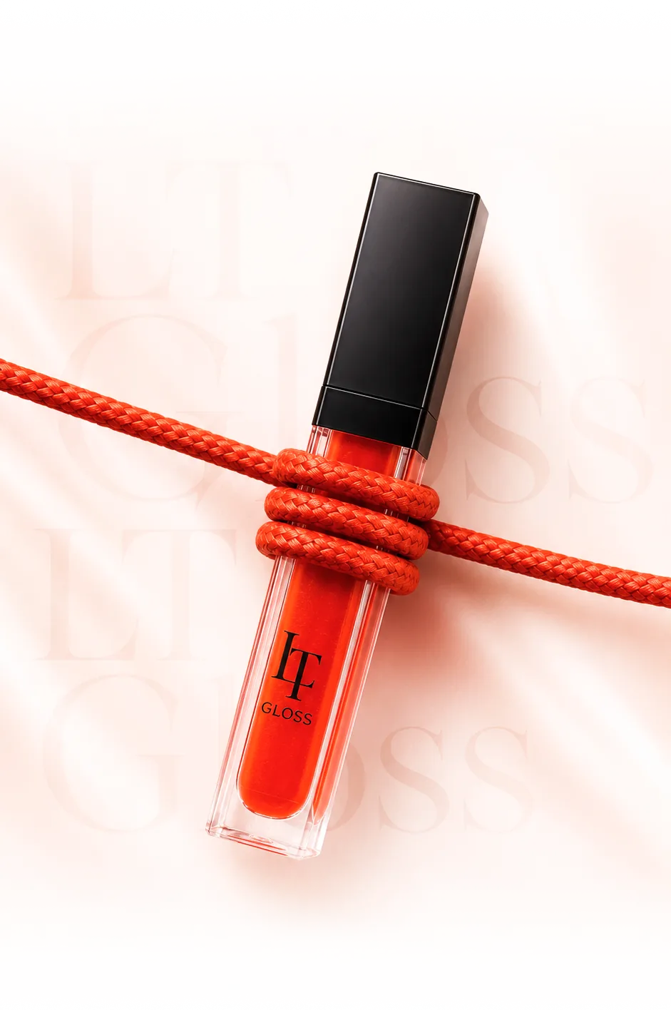 LT Gloss vermelho envolvido por um cordão vermelho